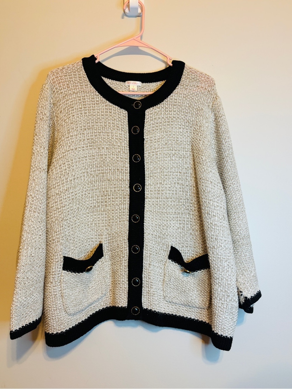 Xhilaration Cream and Black Trim Button Cardigan